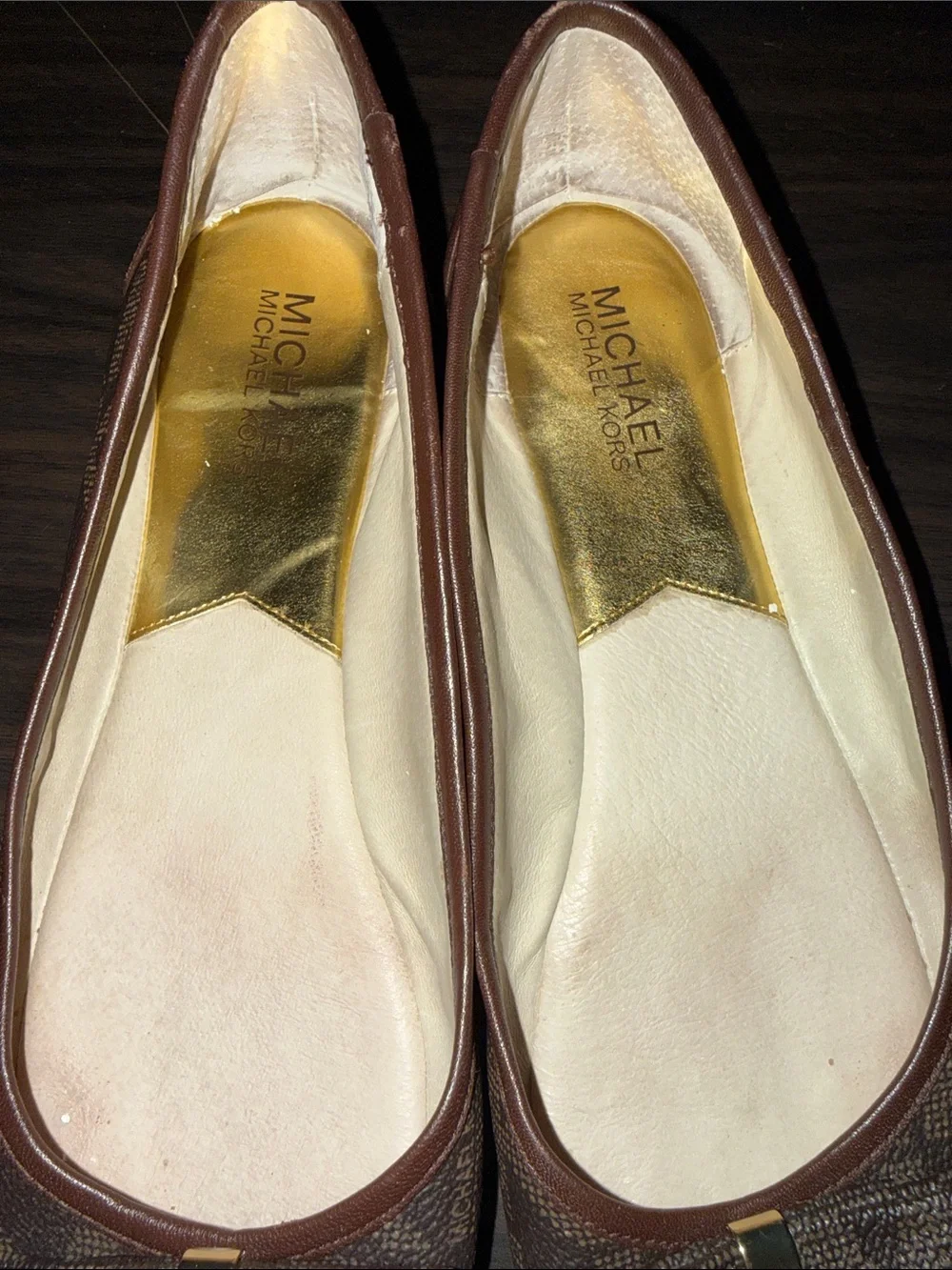 Michael Kors Brown Monogram Bow Ballet Flats with Gold Accents